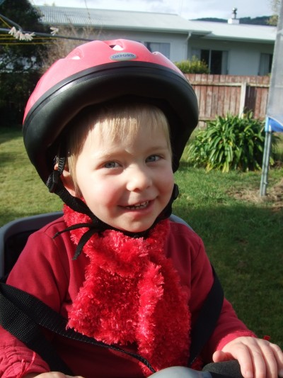 Poppy in her new bike seat