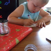 Writing the card...