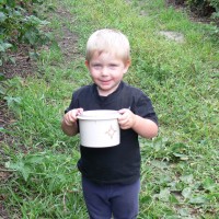 Wearing boysenberry-picking clothes!