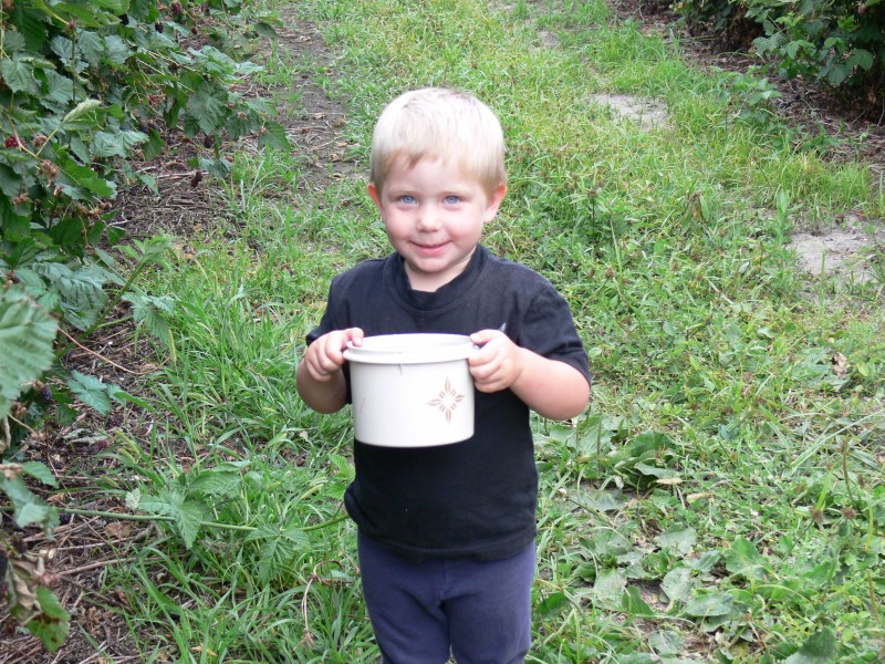 Wearing boysenberry-picking clothes!