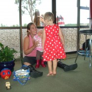 Emma with Charlotte in Poppy's boots