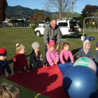swiss balls on the parachute