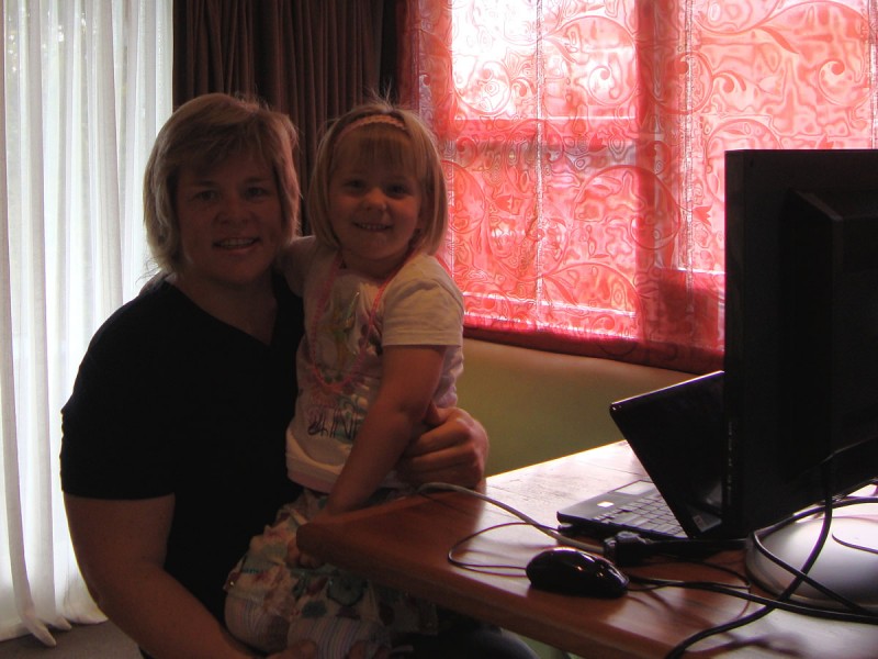 Adrienne & Poppy at the computer
