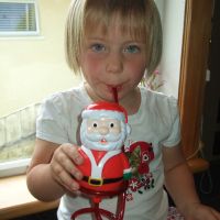 Special juice treat in a Santa mug