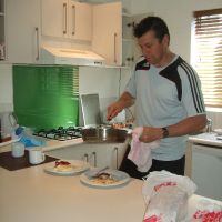 Simon cooks breakfast