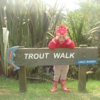 On the trout walk - Poppy was convinced the sign said SHARKS!