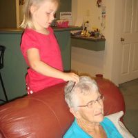 Doing Ma\'s hair - she loves this! Doing Ma\'s hair - she loves this!