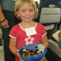 Handing out lollies on the plane